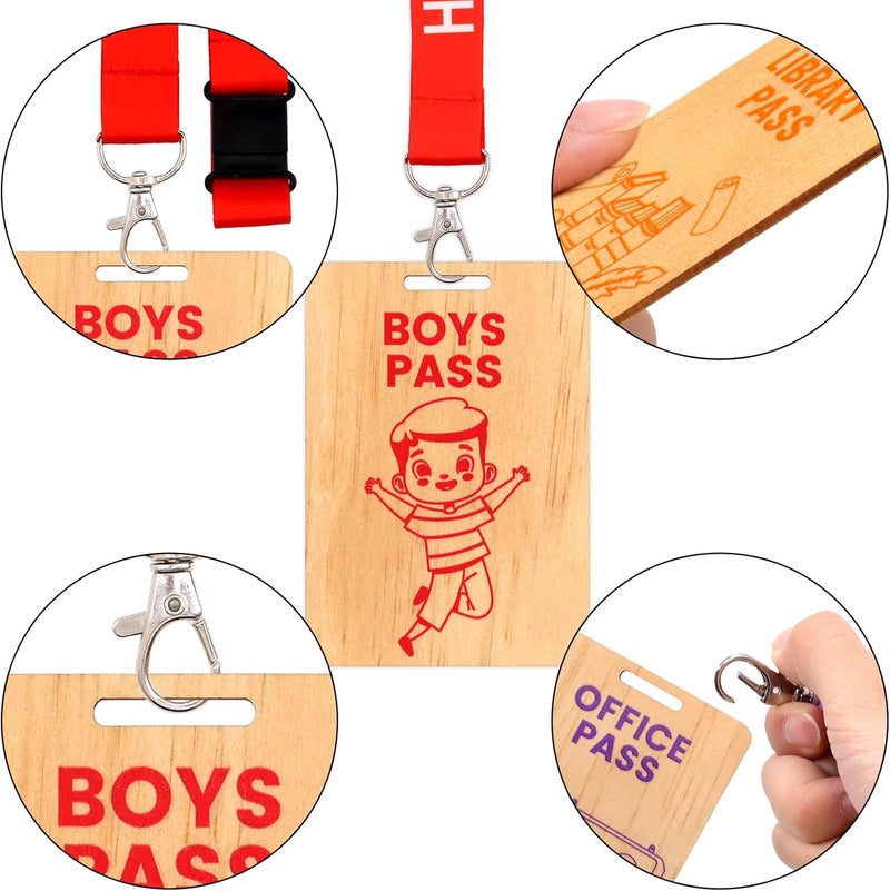 WorldBazaar Wooden Bathroom Passes Lanyards 6 Sets Classroom Hall Pass Bathroom Office Library Nurse Girls Boys School Teacher Supplies - Image 4